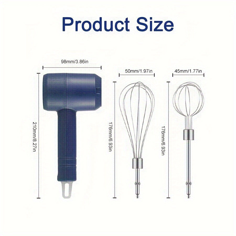 Портативный электрический ручной венчик с USB-заряжаемой батареей, 3-скоростным управлением, нержавеющими венчиками и встроенной литиевой батареей для выпечки и готовки - идеально подходит для латте, масла, тортов, яиц, молока и печенья.
