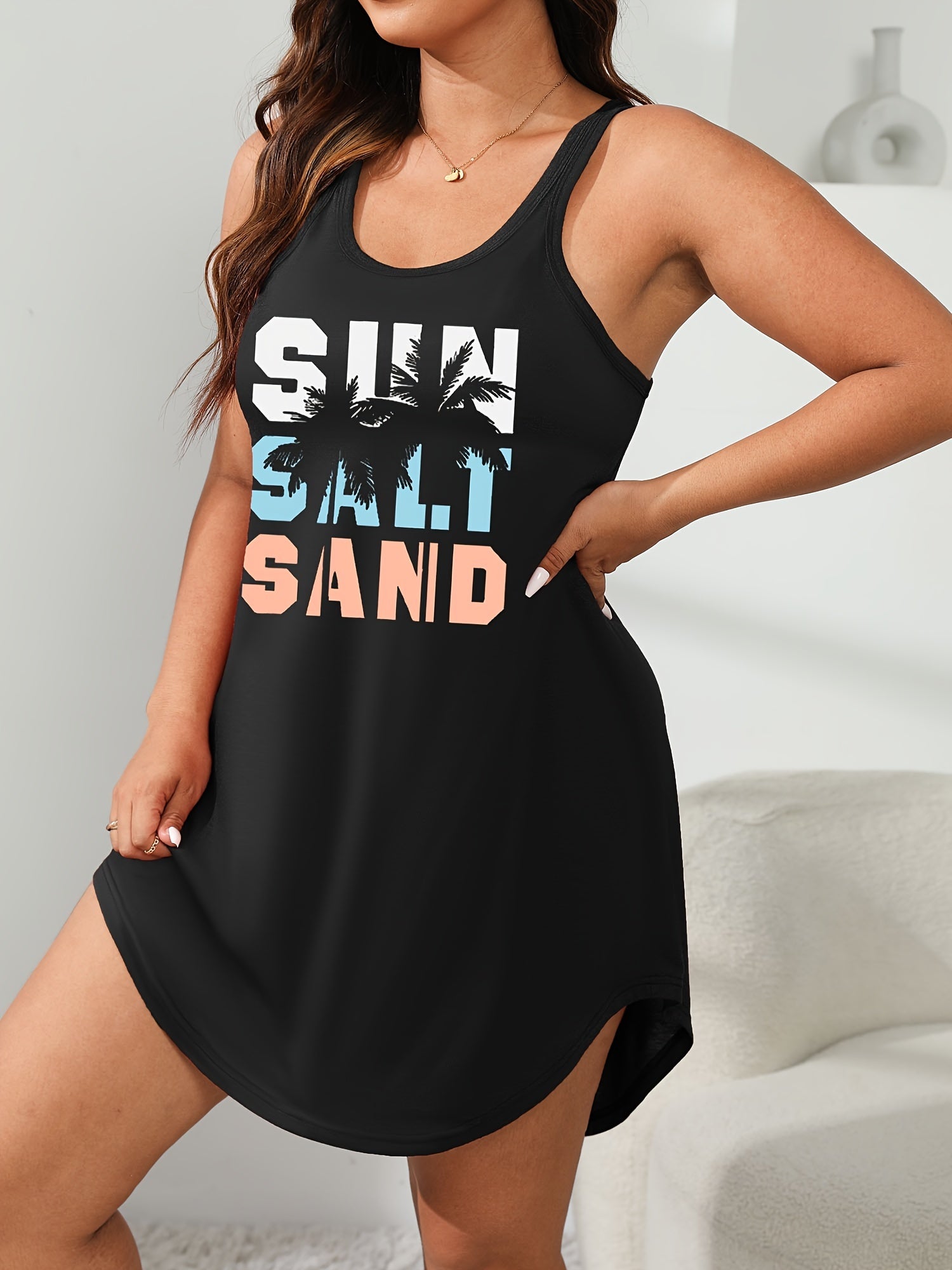 Plus Size Women's Sleeveless Sleep Dress Stretchy Polyester Racerback All-Season