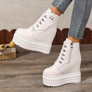 Женские ботинки на массивной платформе с синтетической отделкой, каблуки 14 см, застёжка-молния, комфорт