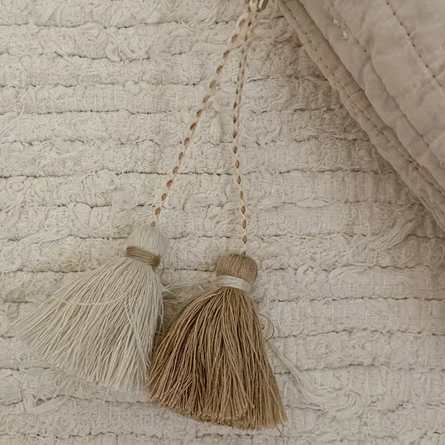 Khaki Embroidered Diaper Bag with Zipper for On-the-Go Stroller Hanging Cotton Handbag