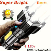 LED Flashlight with USB Rechargeable COB Side Light 4 Modes Dimmable Waterproof IPX-4 Outdoor