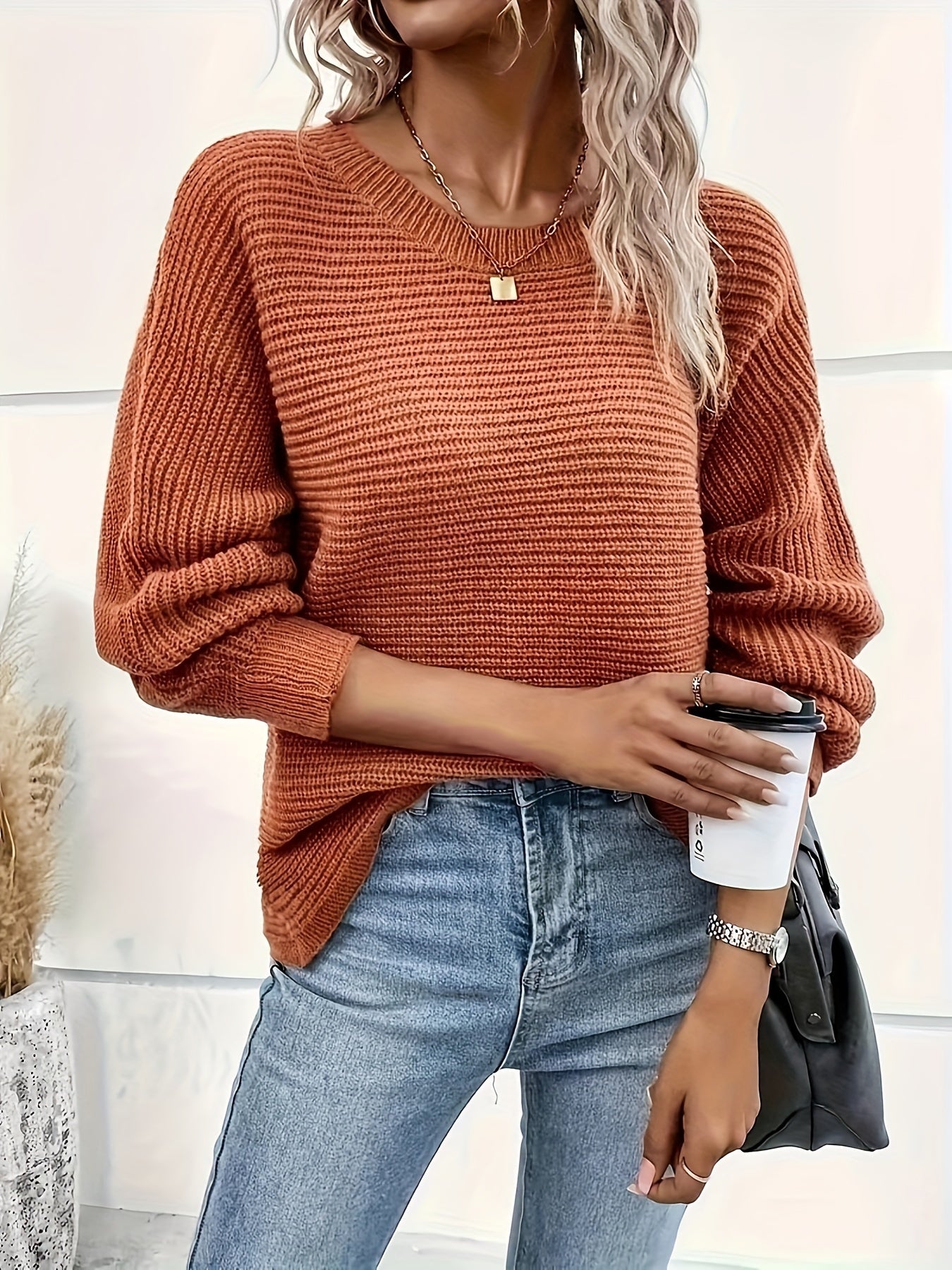 Plus Size Knit Sweater Women Long Sleeve Crew Neck Fall Winter Decor