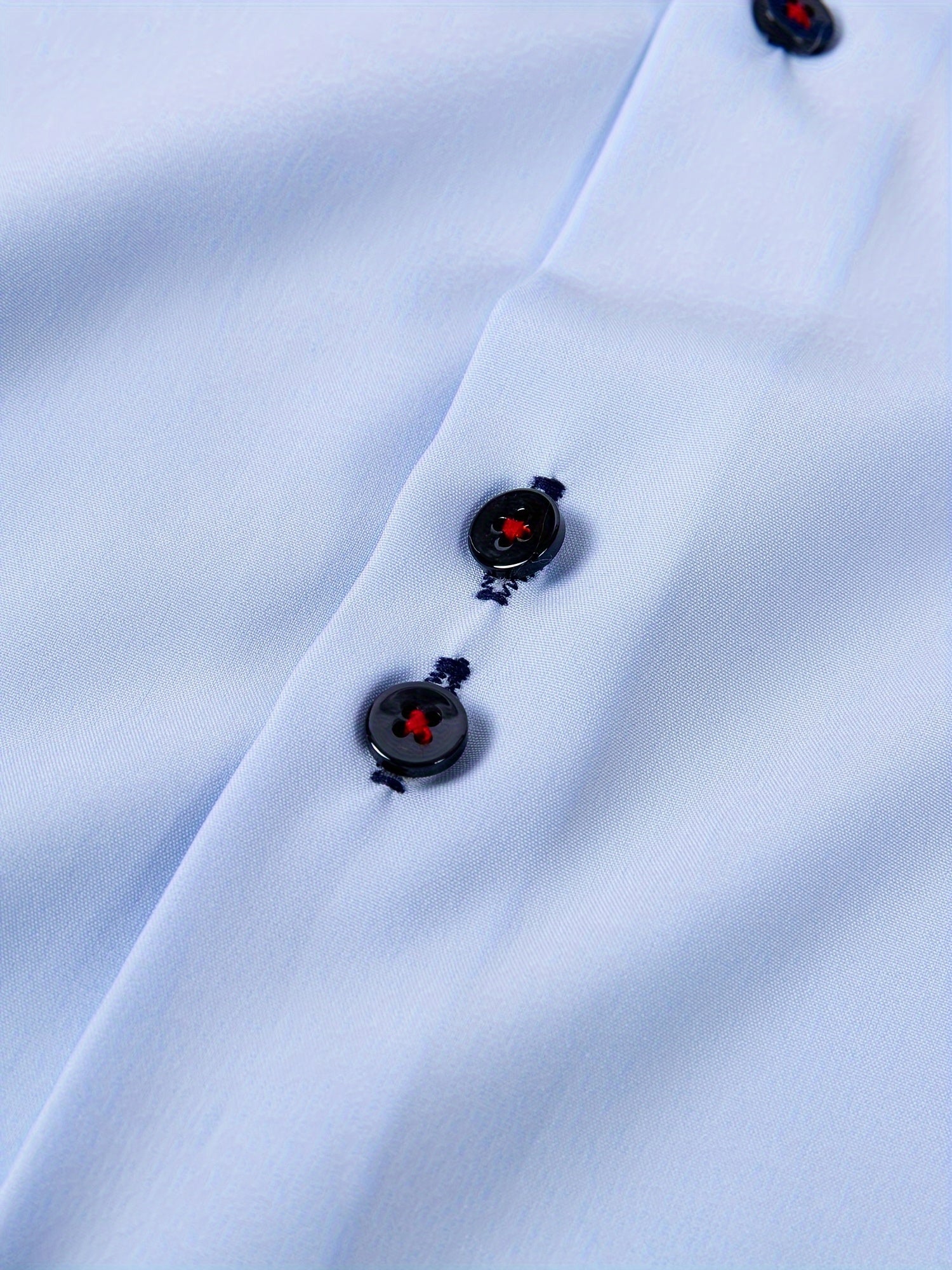 Men's Light Blue Double-Breasted Dress Shirt for Formal Occasions Spring Fall Stretchable Polyester