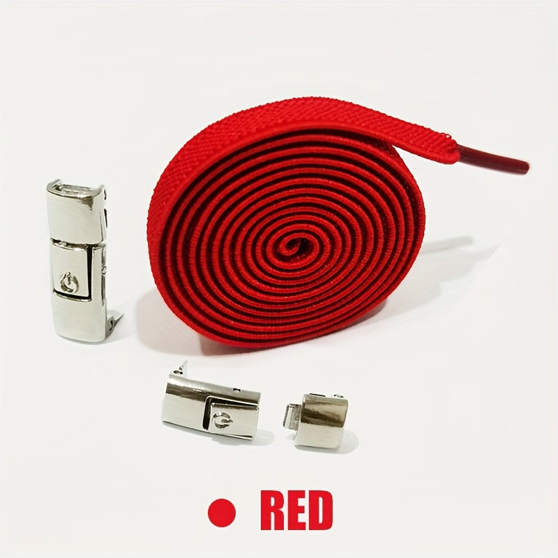 Unisex Elastic Flat Shoelaces With Metal Buckles No Tie Shoe Accessories