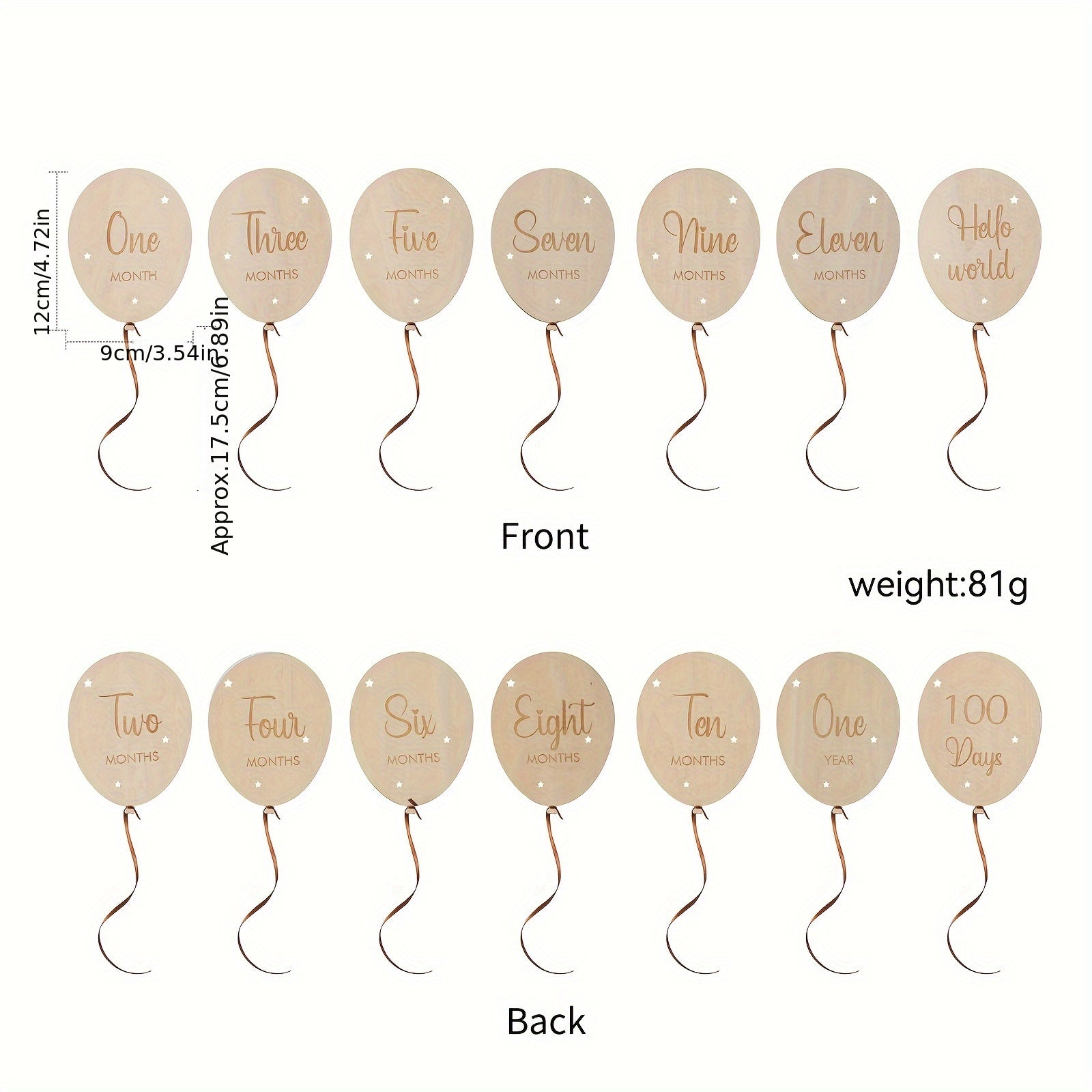 Set of Wooden Milestone Cards Light Brown Balloon Design for Baby First Year