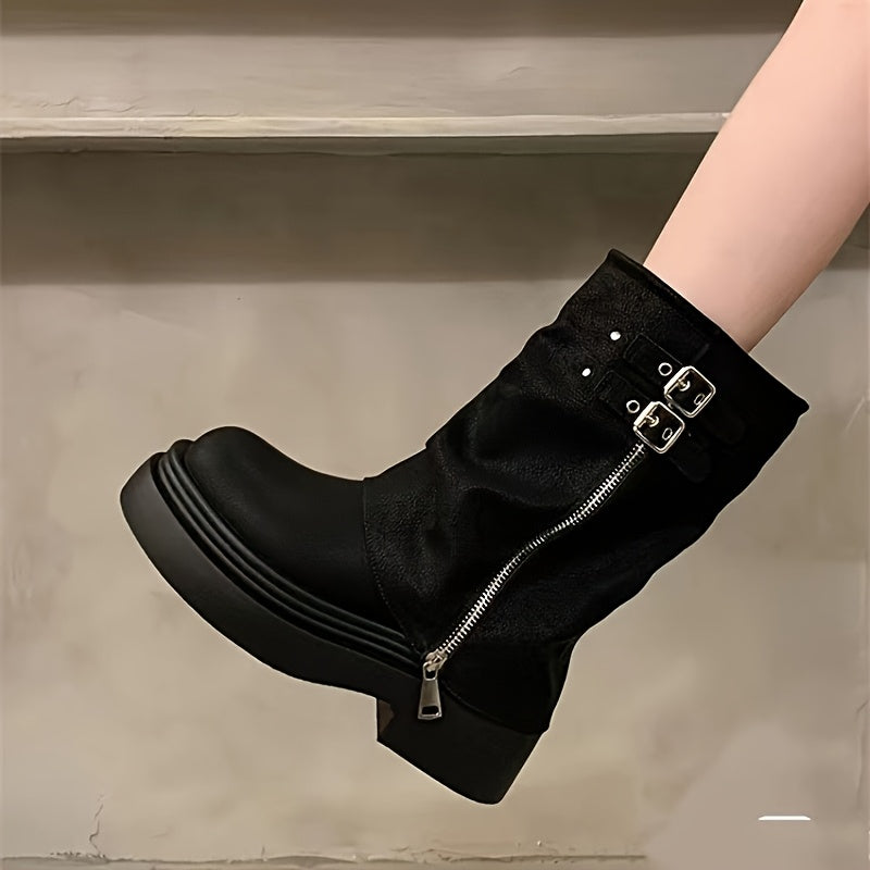 Women's Chunky Platform Ankle Boots Slip-On Zipper Edgy Streetwear