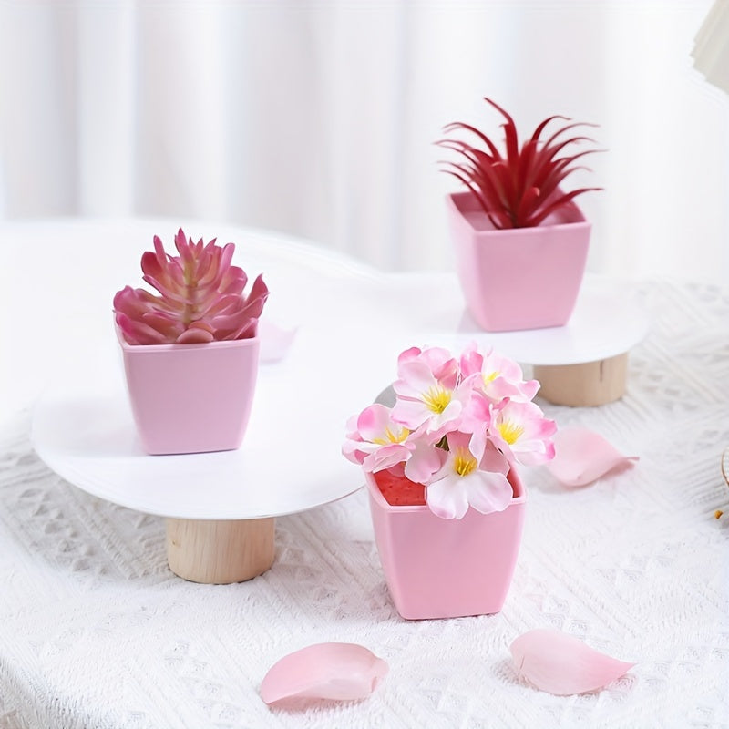 Set of 3 Mini Artificial Flower Arrangements for Wedding Home Office Decor Pink Peach Orchid
