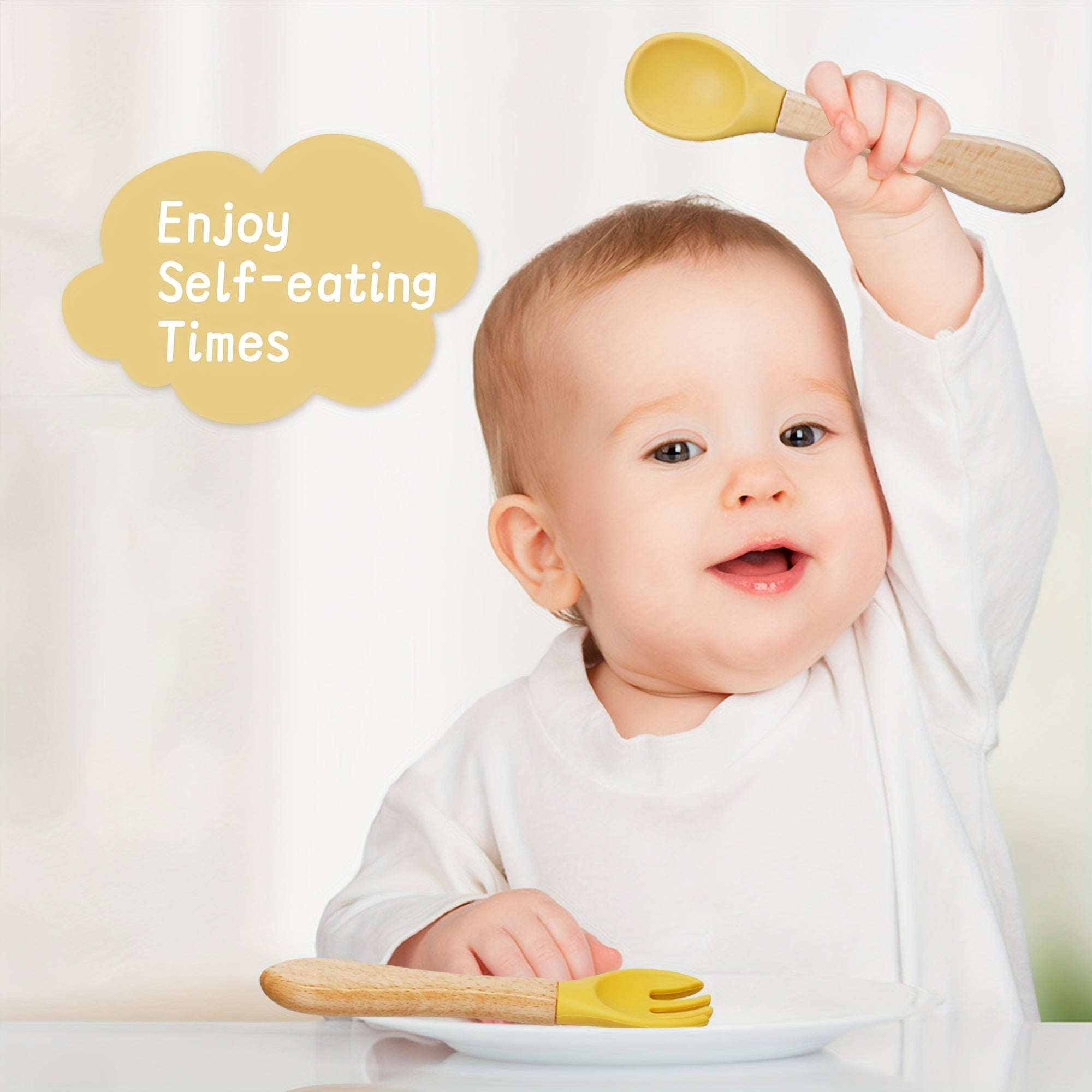 Baby Feeding Set Bamboo and Silicone Fork and Spork for Toddler Self-Feeding