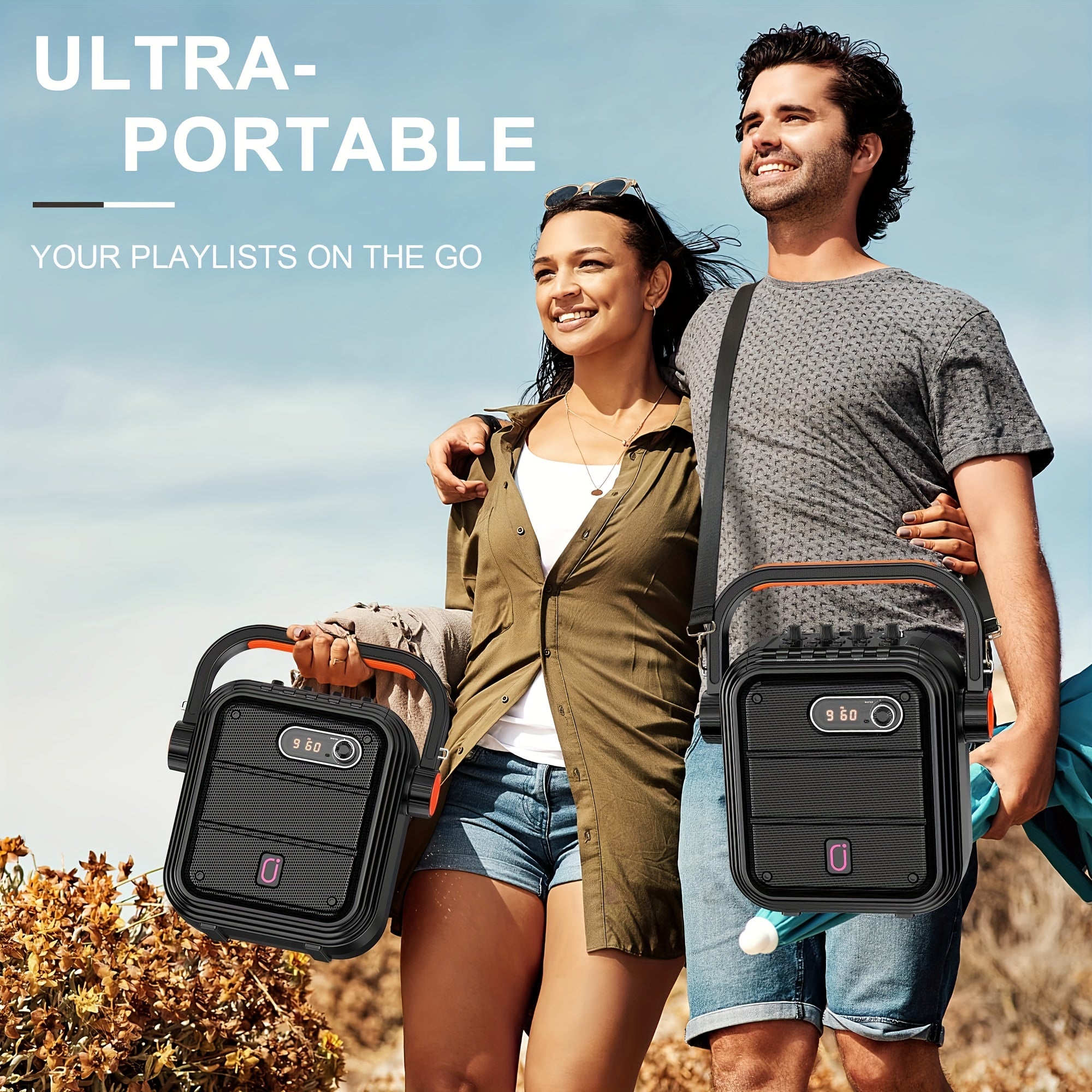 Portable Karaoke Speaker System with 2 Wireless UHF Microphones 15W TWS FM Radio Audio Recording