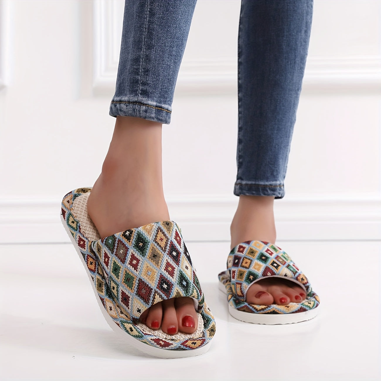 Women's Breathable Summer Slippers Non-Slip Diamond Pattern Home Use