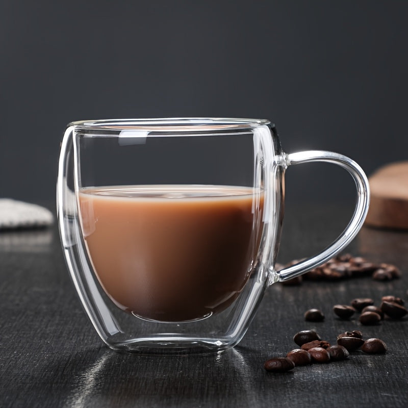 Double-Walled Insulated Glass Coffee Mug with Lid Clear Tea Cup for Hot Drinks
