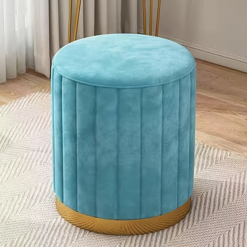Faux Leather Round Makeup Stool with Soft Cushion for Bedroom Dressing Table Light Beige