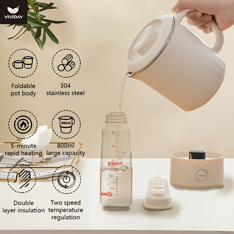 Compact Stainless Steel Travel Electric Kettle with Auto-Adjustable Temp