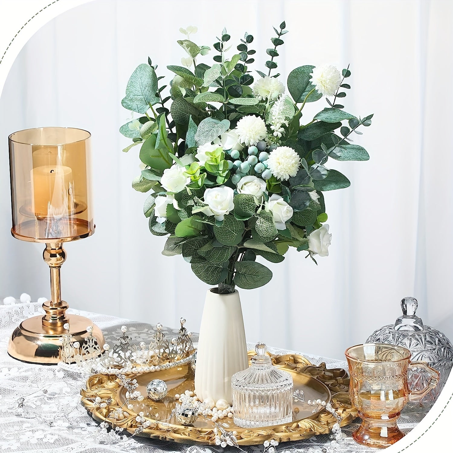 30 Pcs Artificial Silvery Eucalyptus Leaves Stems for Wedding Decor Vase Arrangement