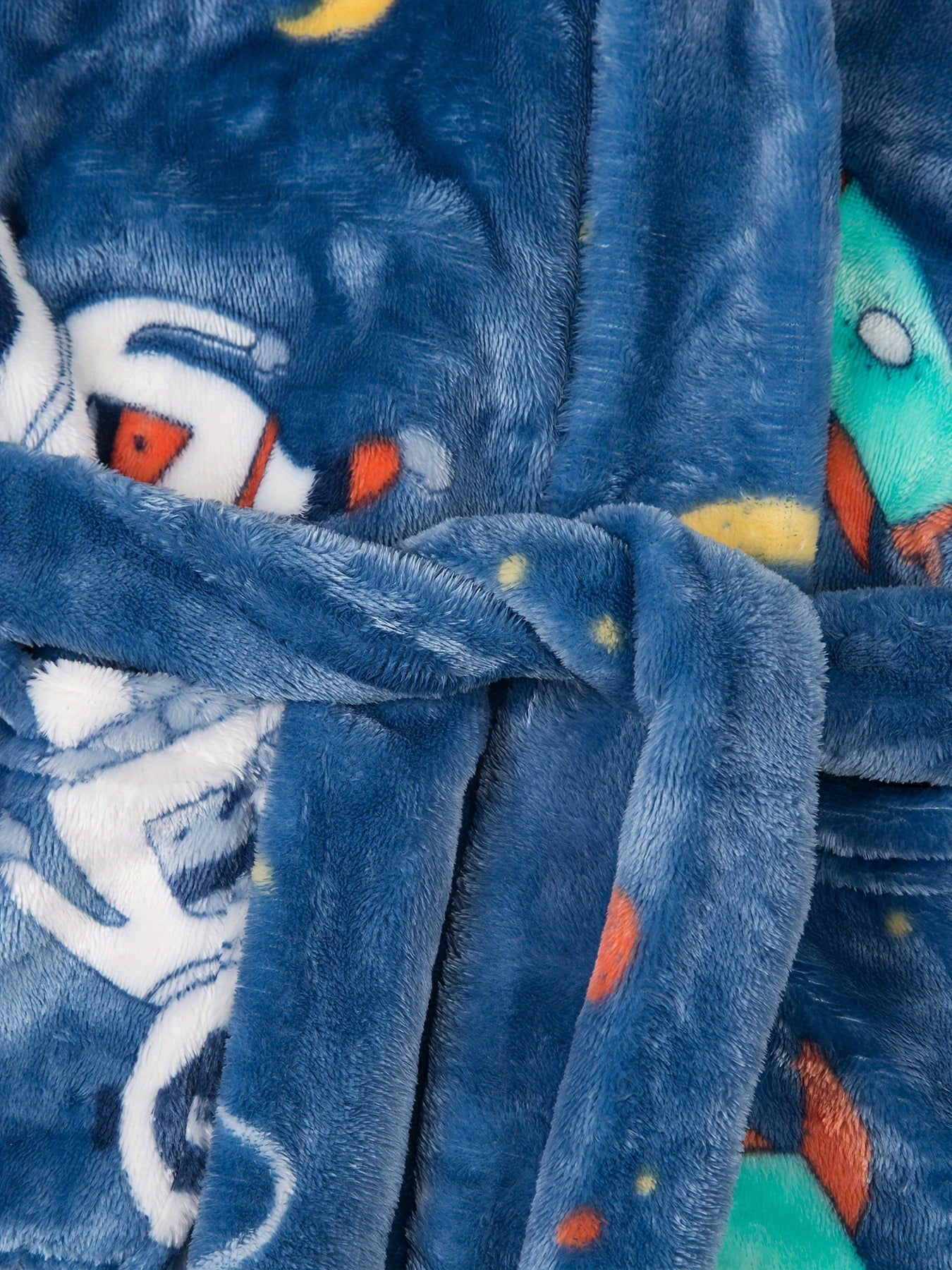 Kids' Space-Themed Fleece Robe with Hood Pockets Flame Retardant for Boys 2-11