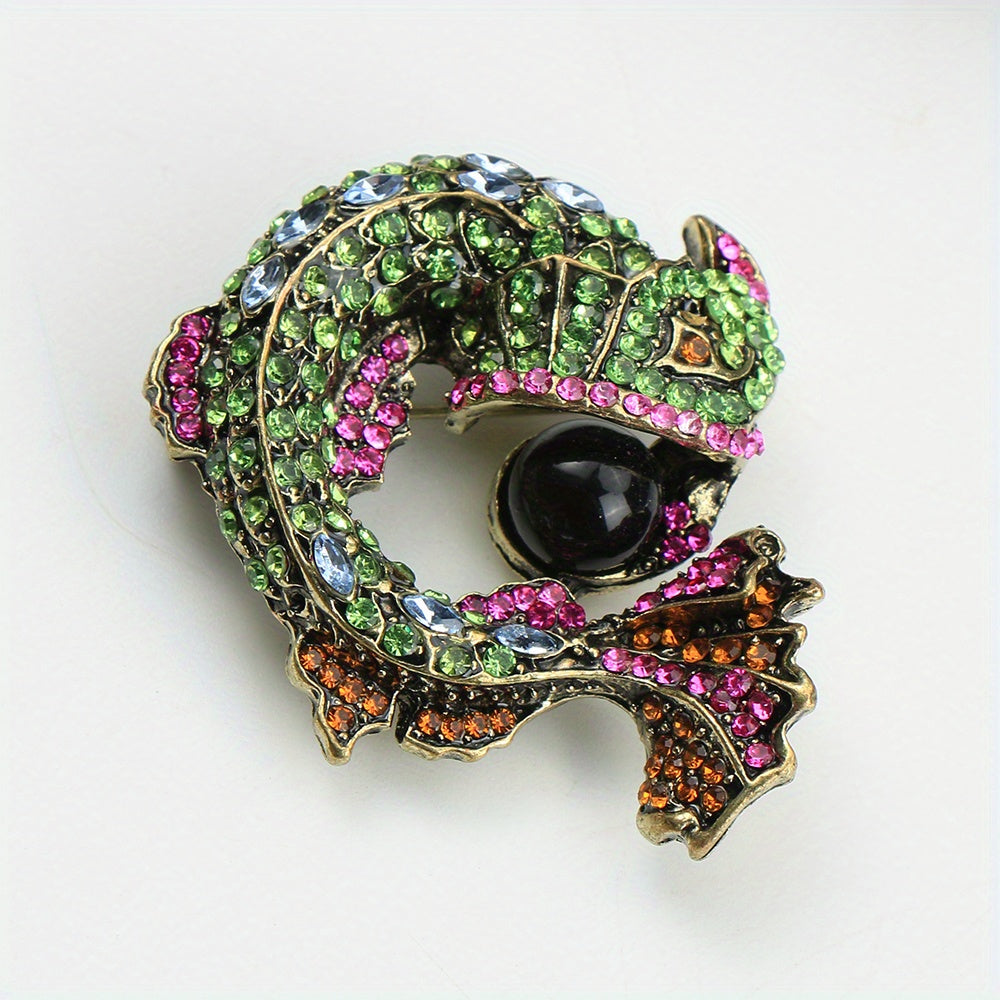 Retro Fish Brooch Pin with Rhinestones and Enamel Jewelry Accessory