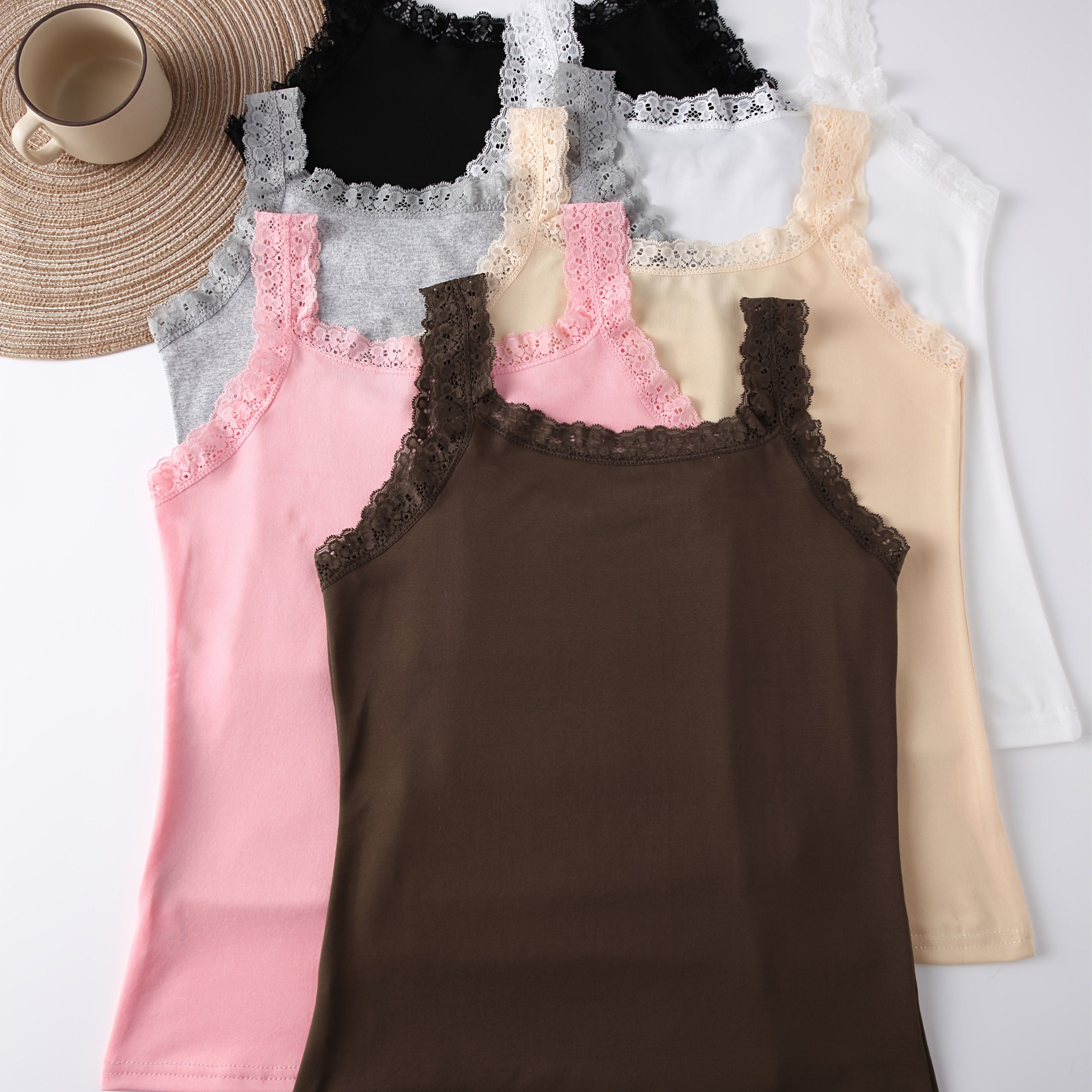 Women's Plus Size Lace Contrast Sleeveless Tank Tops Set with Black and White Trim