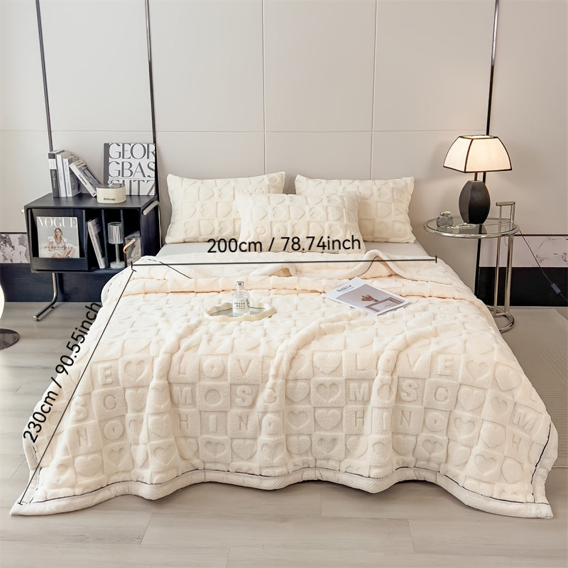 Manta de felpa con patrón de corazón acogedor 100% poliéster suave para sofá, cama, viajes y camping