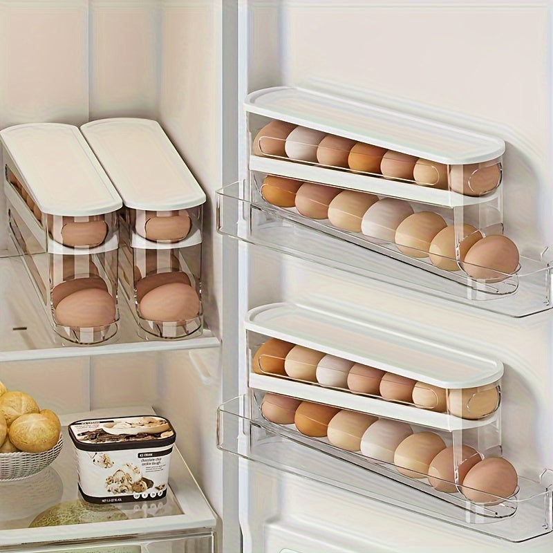 Plastic Egg Storage Box with Lid and Side Door Organizer for Refrigerator Space Saving
