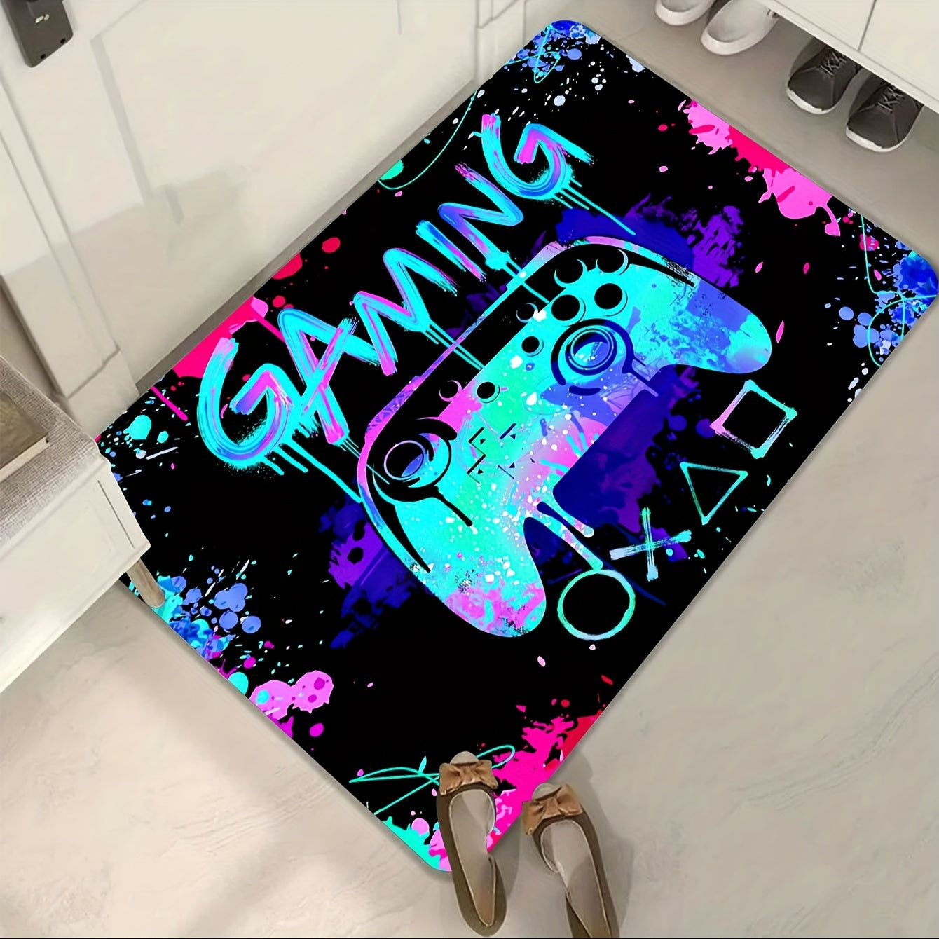 1 шт., 3D Gaming Area Rug из мягкого фланелевого материала, идеально подходящего для вашей гостиной, спальни или ковра. Этот коврик, пригодный для машинной стирки, отлично подходит для геймеров и имеет декоративный дизайн контроллера.