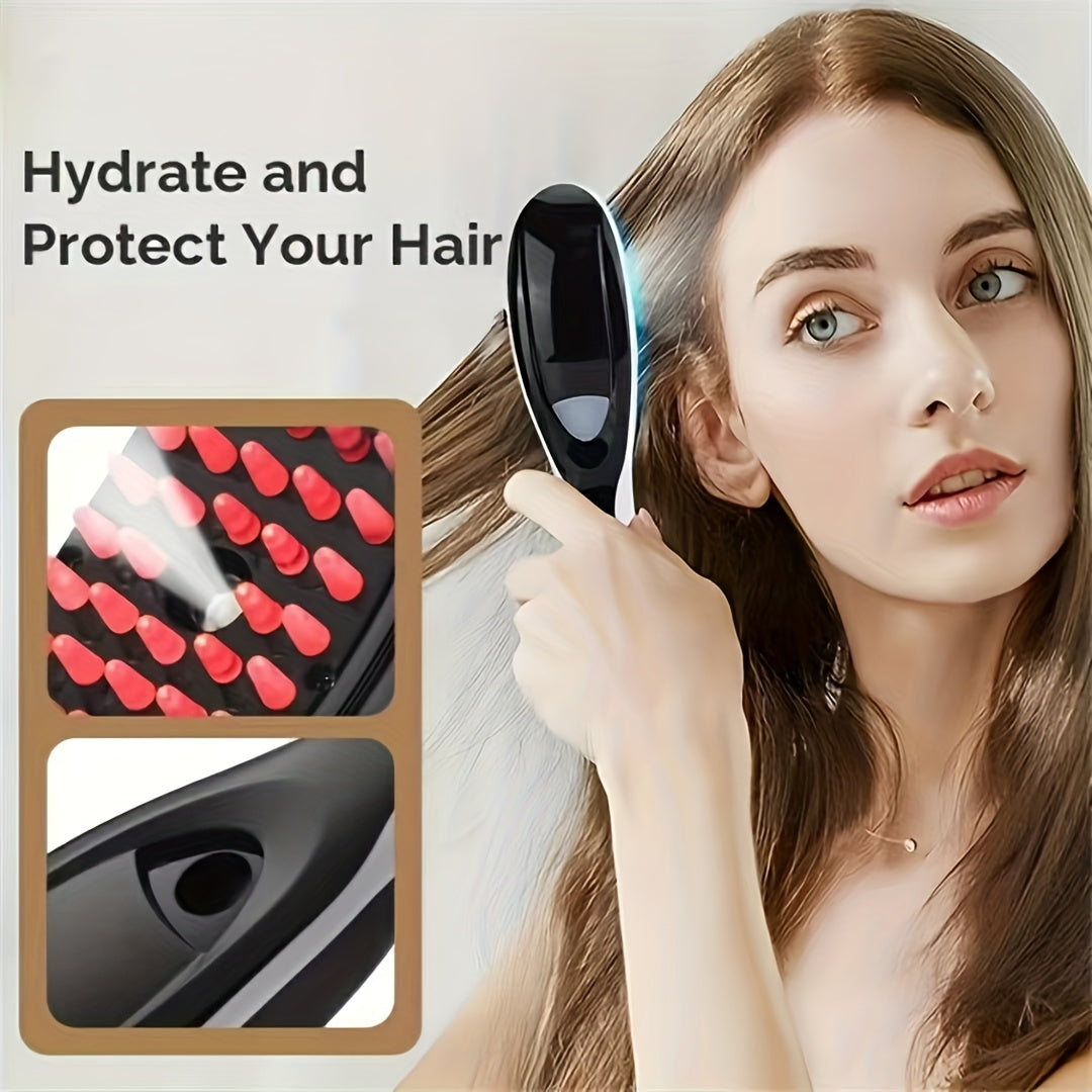 USB Rechargeable Hair Massage Comb with Vibration and Negative Ion Spray for Hair Care