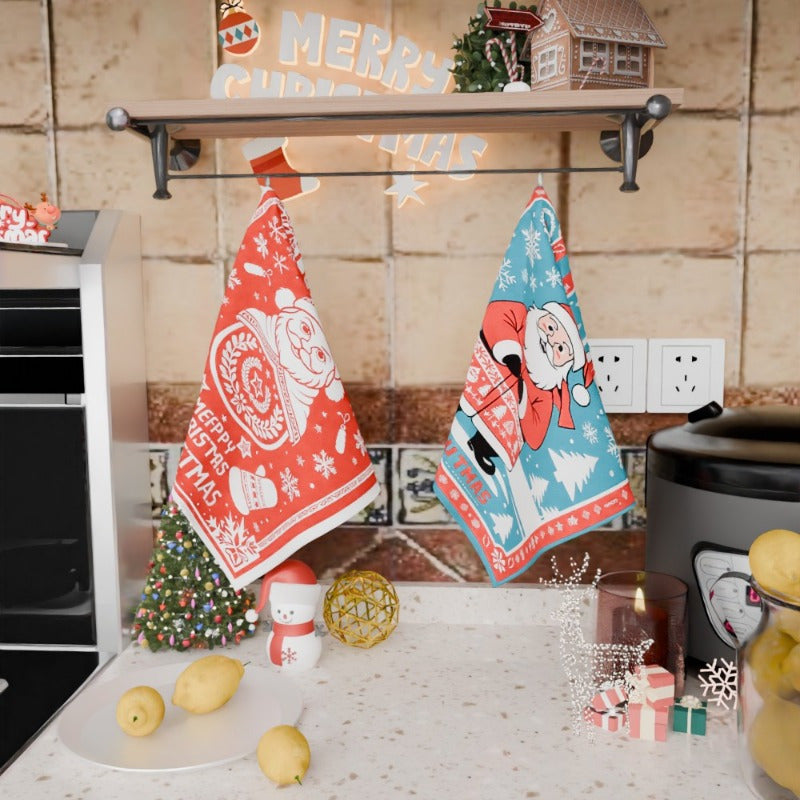 Set of 2 Christmas Wintertime Kitchen Towels 18x26 Inches Soft Festive Decor