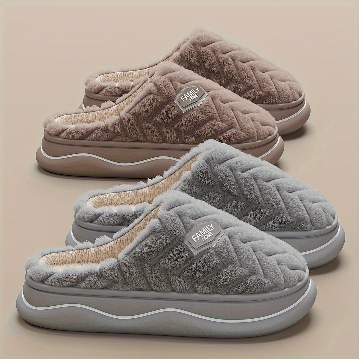 Women Thick Sole Slippers Winter Indoor Warm Home All-Season Fabric EVA