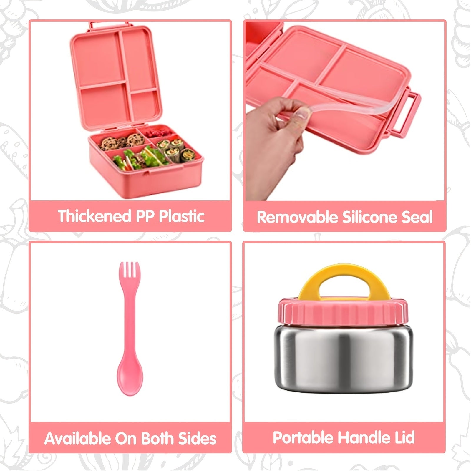 Set de lonchera bento para niños con recipiente para sopa de 8 oz, compartimentos a prueba de fugas, frasco de comida y bolsa para almuerzo
