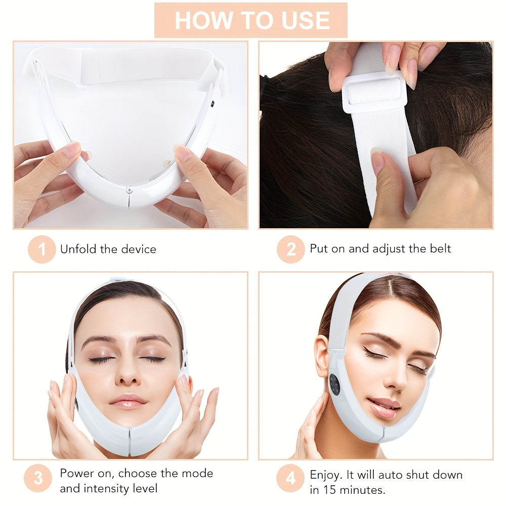 Women Light Beige USB Rechargeable V‑Line Face Massager with 400mAh Battery