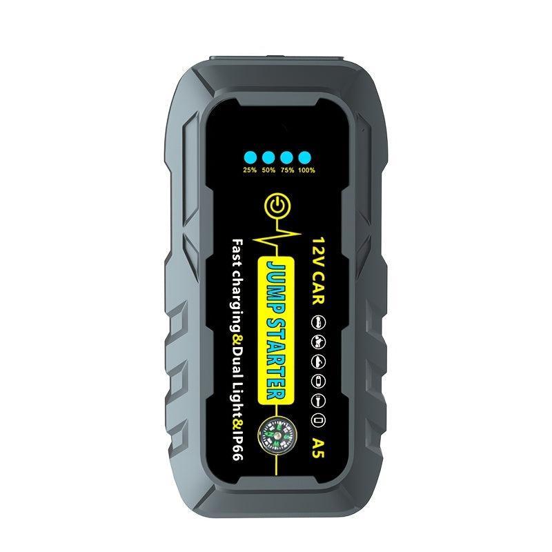 Portable 1000A Car Jump Starter with Dual USB Outputs, Safety Cables, Flashlight and Compass