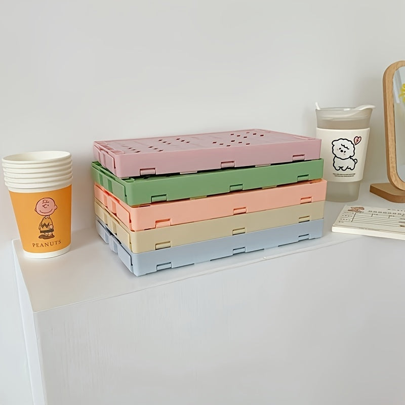 Foldable Plastic Storage Basket for Home Office Organization Multi-Functional Shelf Bin