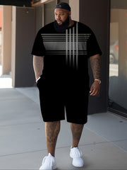 Men's Casual Short Sleeve Plaid and Printed Set Polyester Knit Fabric