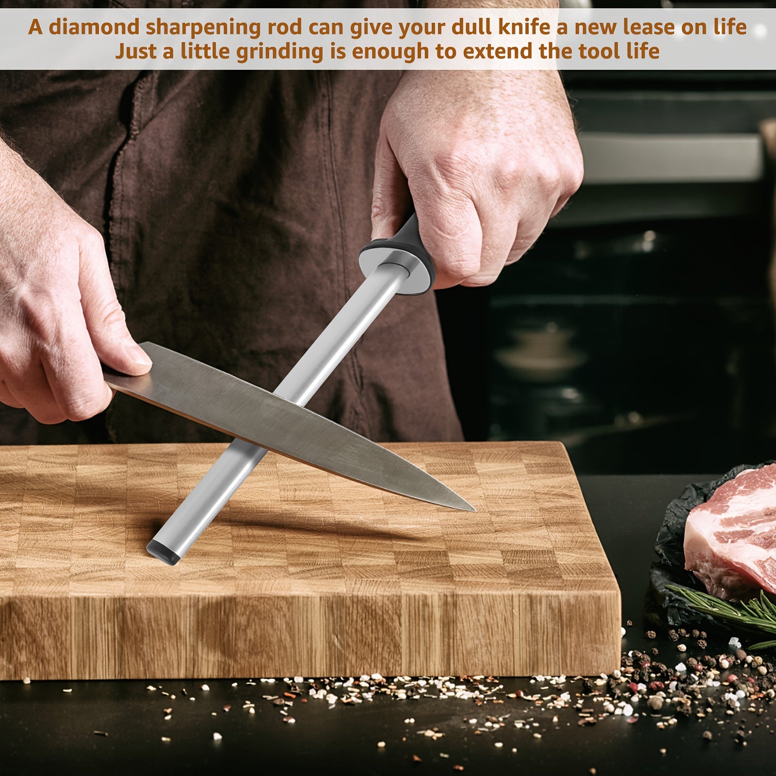 Diamond Knife Sharpening Steel Rod Lightweight Portable Kitchen Honing Tool