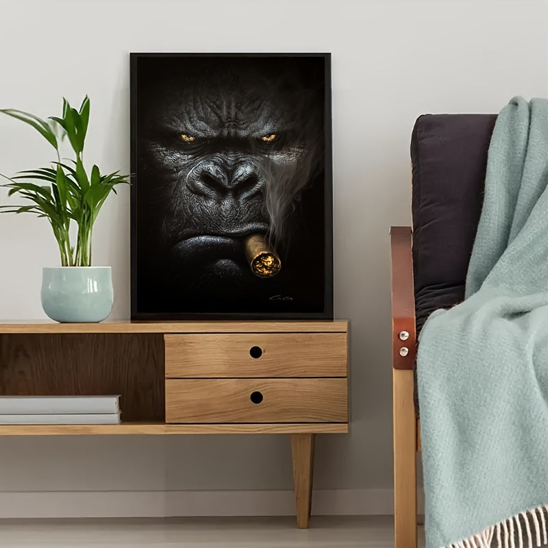 Frameless Canvas Wall Art Animal Monkey Smoking Portrait for Home Decor