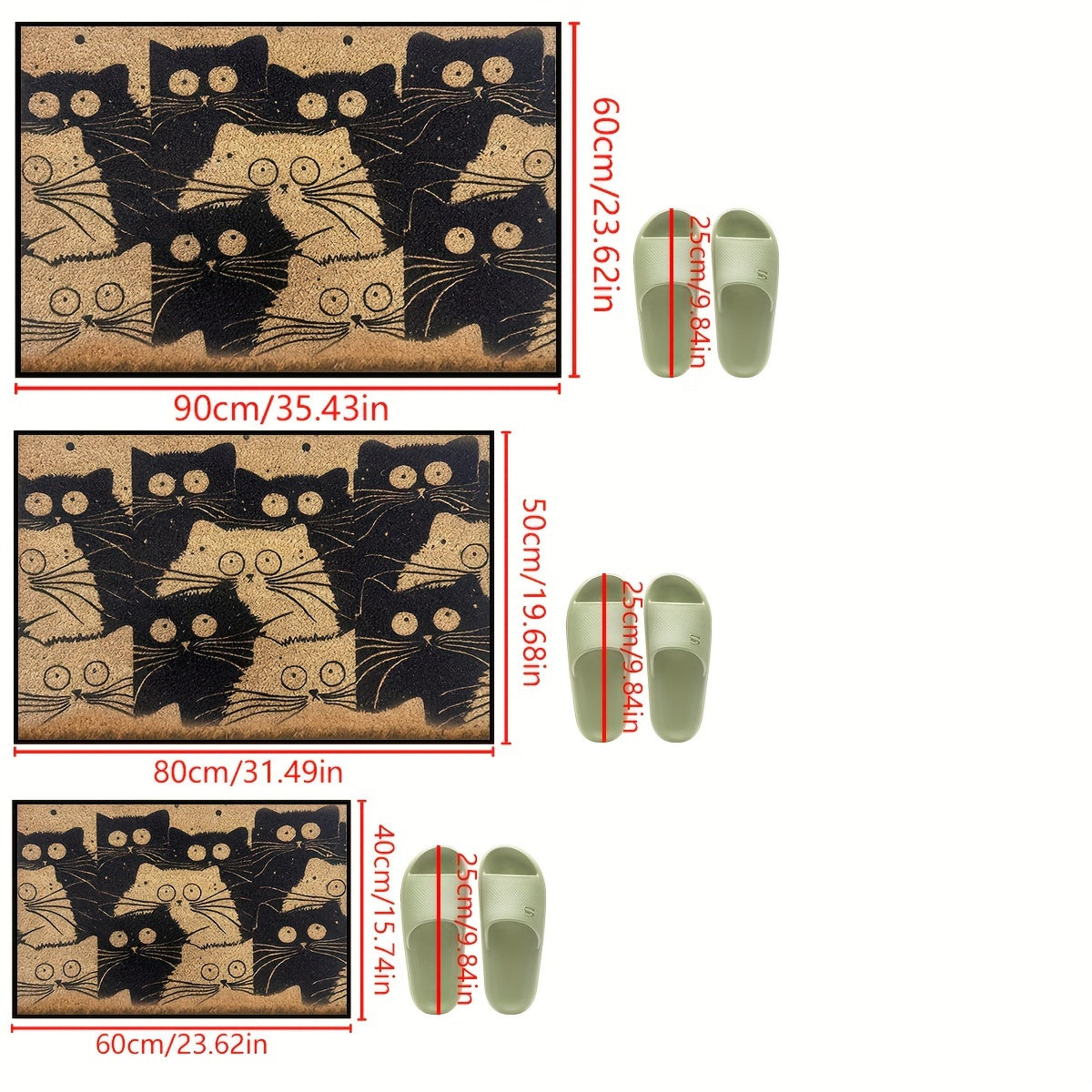 Durable Cartoon Cat Welcome Mat Non-Slip Easy Clean Low Pile Polyester Rug