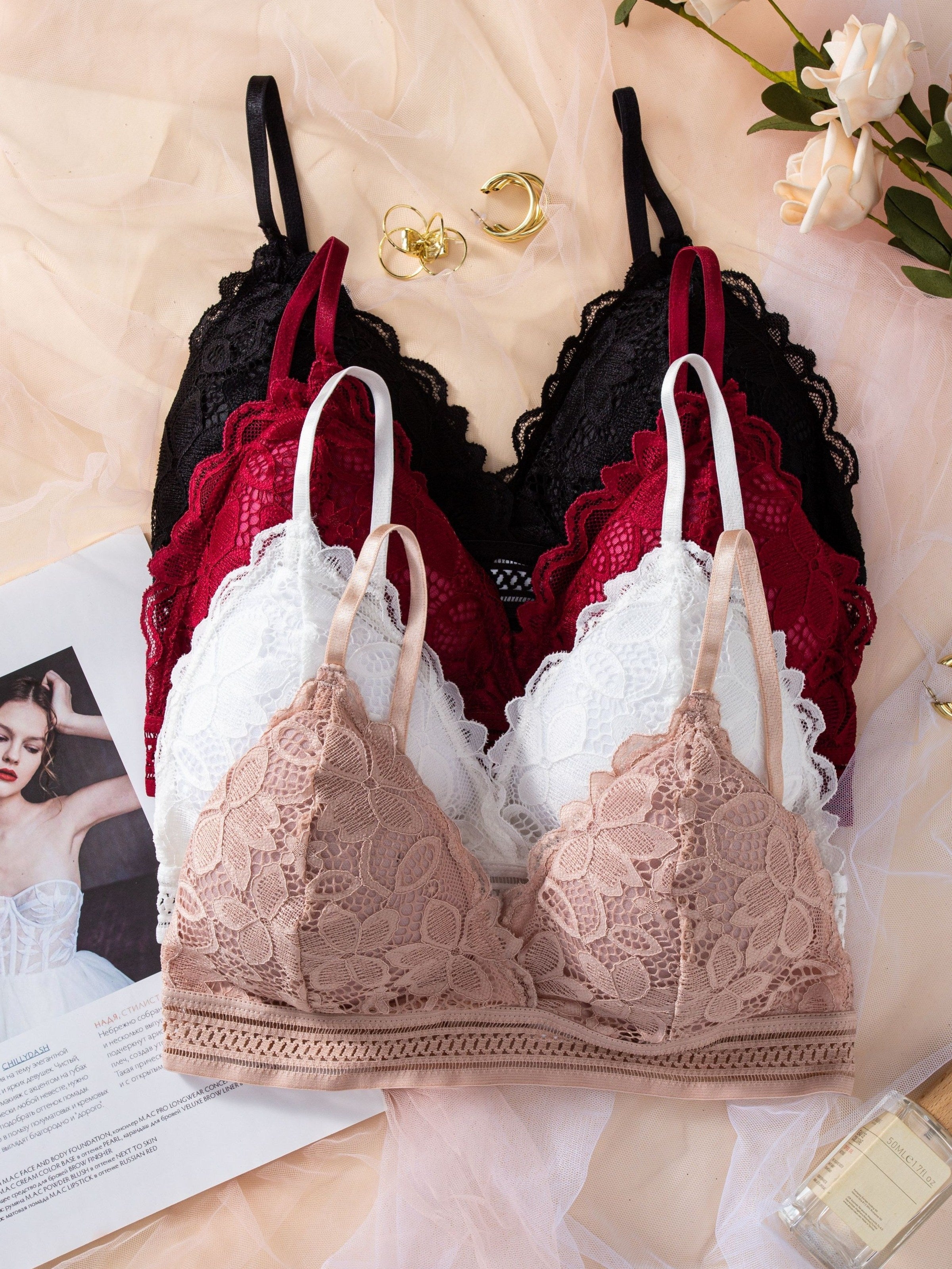 Women’s Lace Wireless Cami Bra Sexy Push Up Lingerie Comfortable