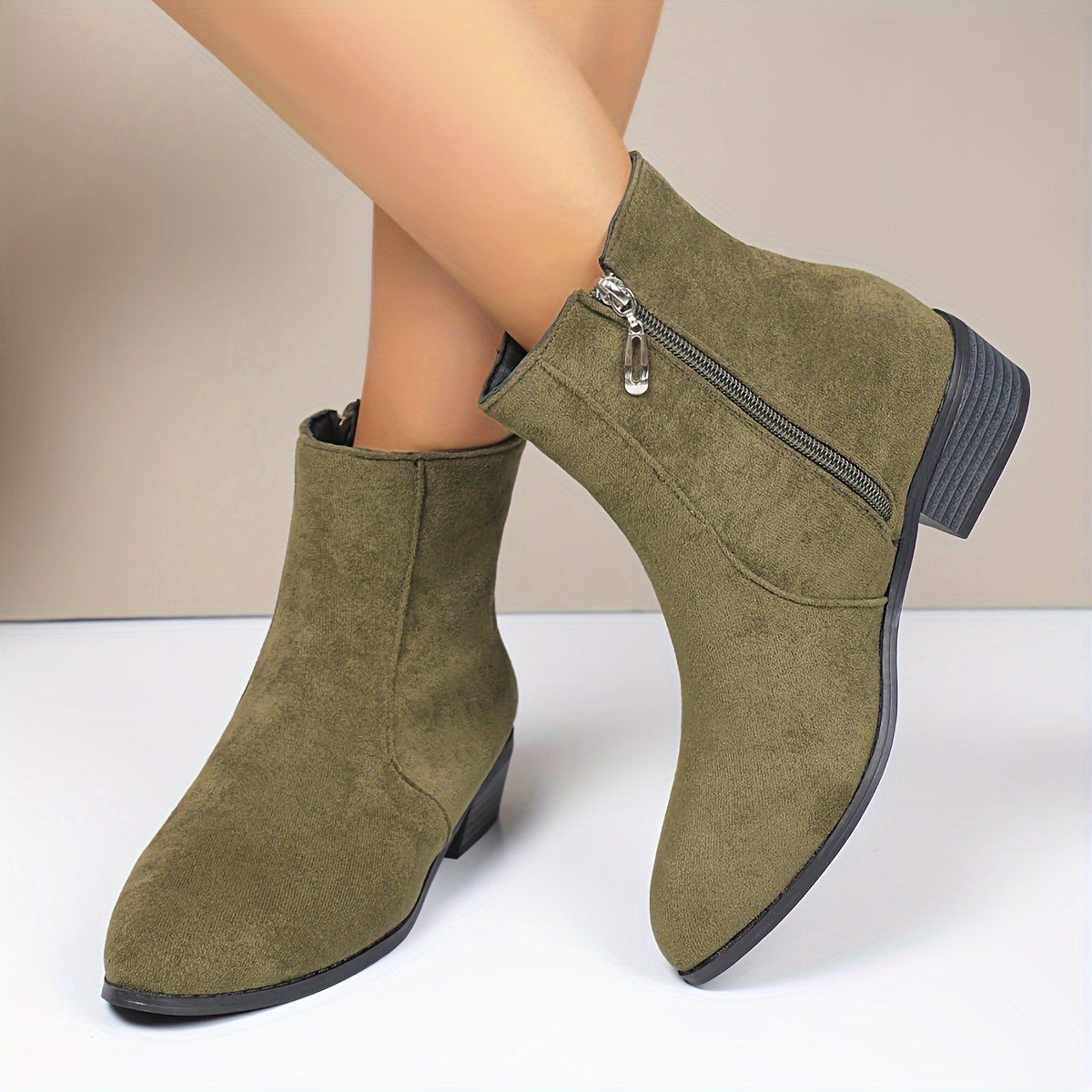 Women's Zipper Booties Retro Coarse Heel Leather Ankle Boots