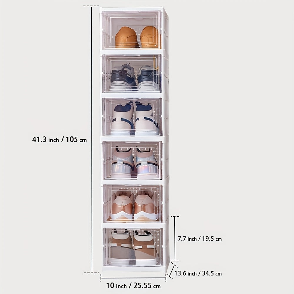 Foldable Plastic Shoe Rack with 6 Shelves Dustproof Stackable and Easy to Install