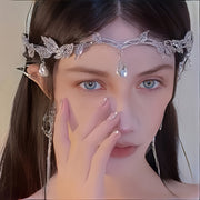 Adjustable Crystal Leaf Crown for Women Fairy Headdress Costume Jewelry for Weddings and Parties