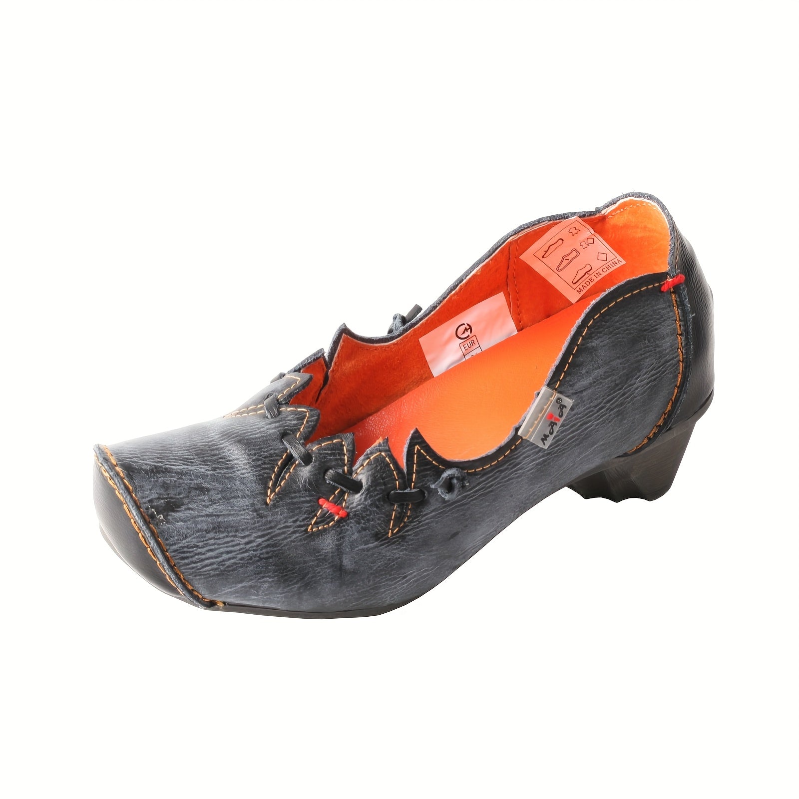 Women's Slip-On Mid-Heel Shoes Casual Dark Grey Orange Contrast