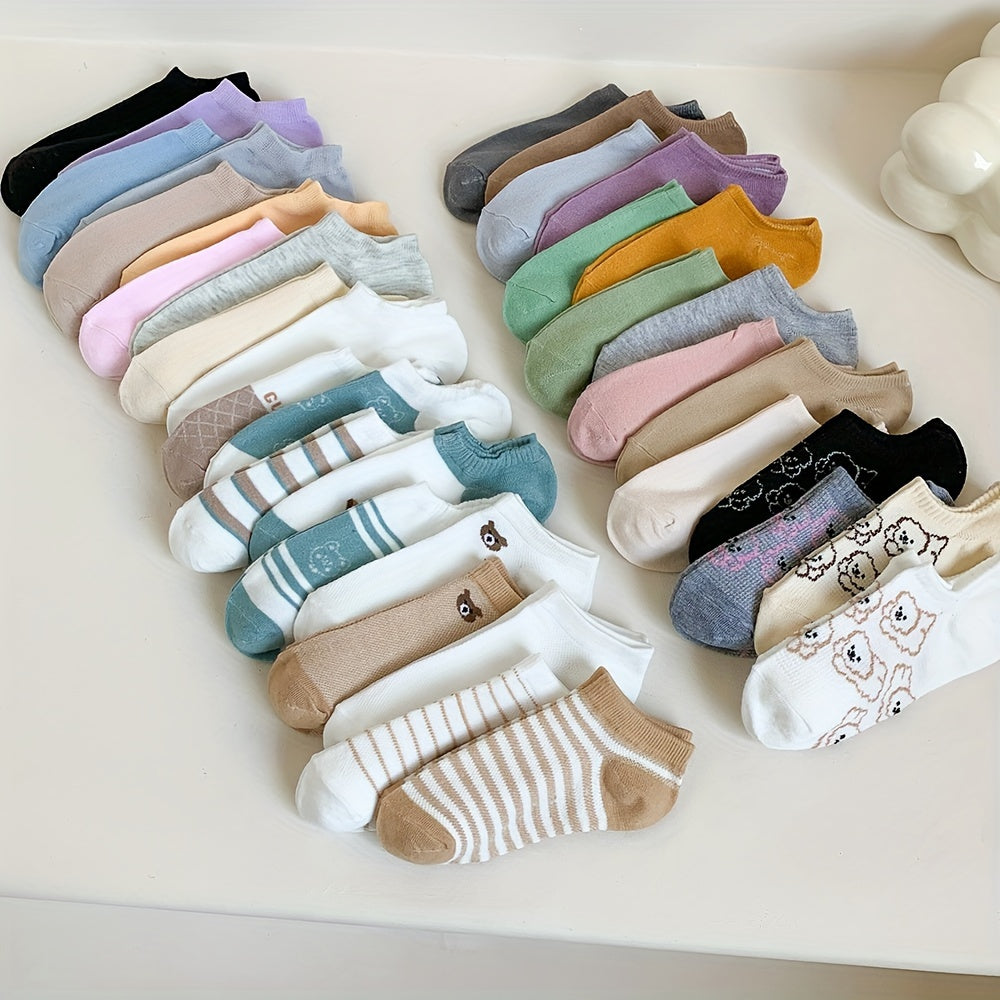 20 Pairs Women's Cartoon Pattern Short Socks Breathable Soft and Comfortable