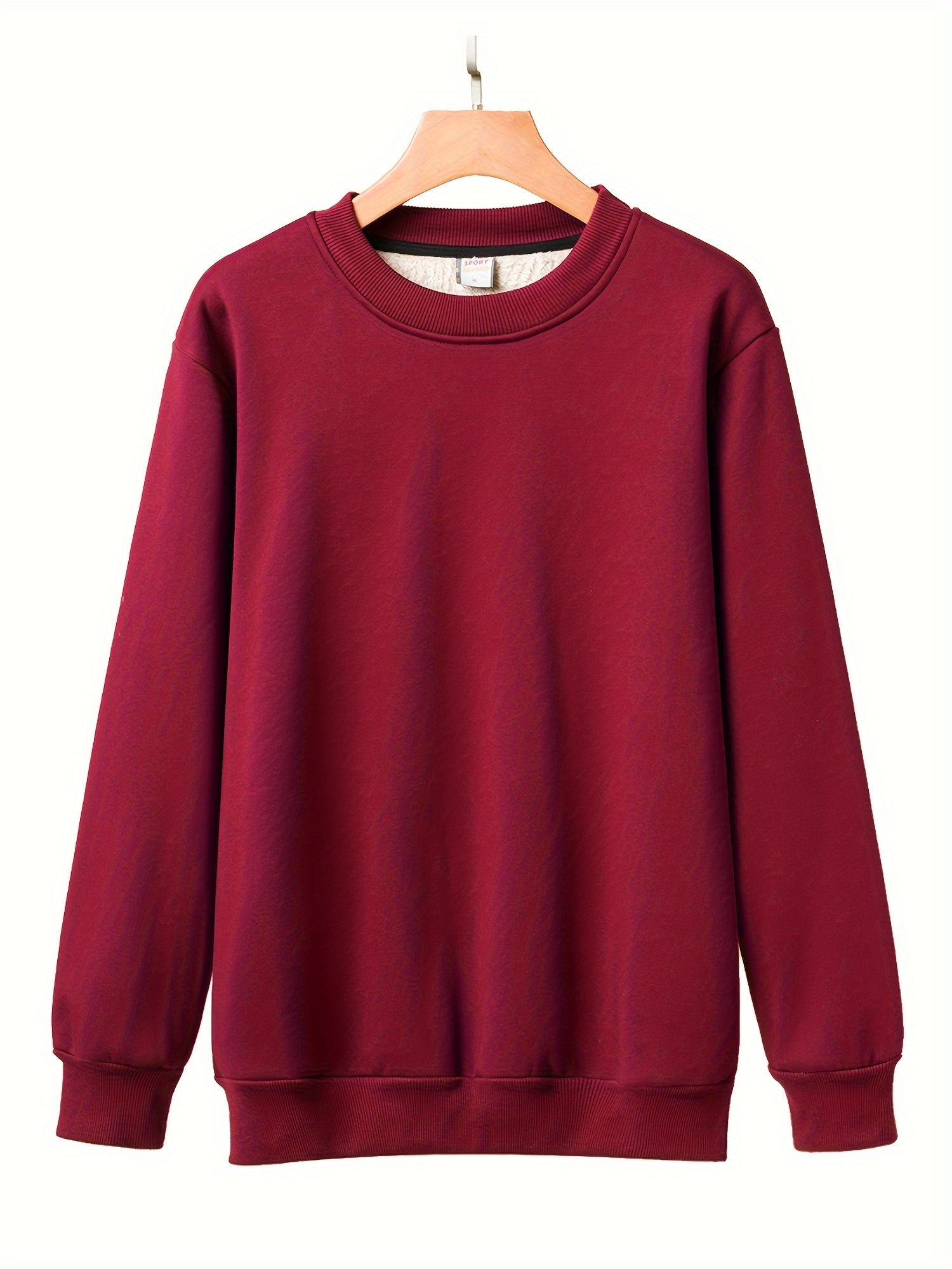 Men's Fleece Sweatshirt Loose Fit Solid Color Large Size Autumn Winter Warm Casual Top