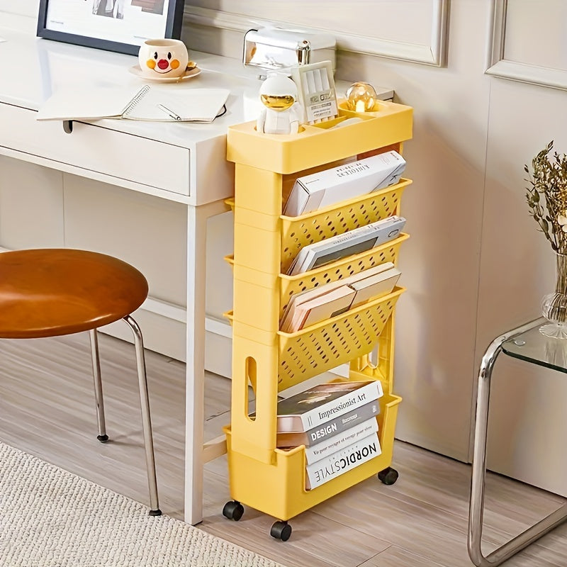 Minimalist Plastic Bookshelf on Wheels for Organizing Books and Clutter