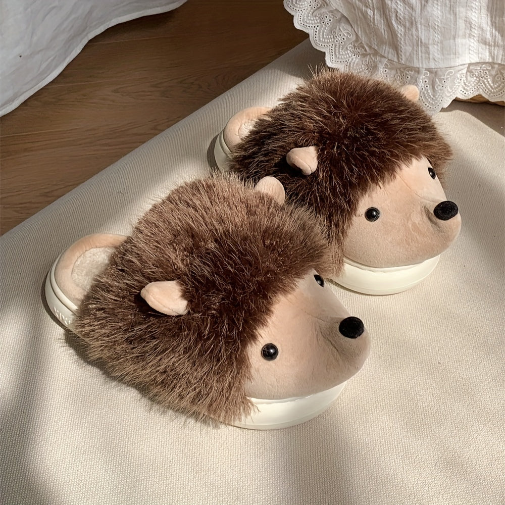 Women's Plush Hedgehog Slip-On Slippers, Soft Fabric Indoor Outdoor