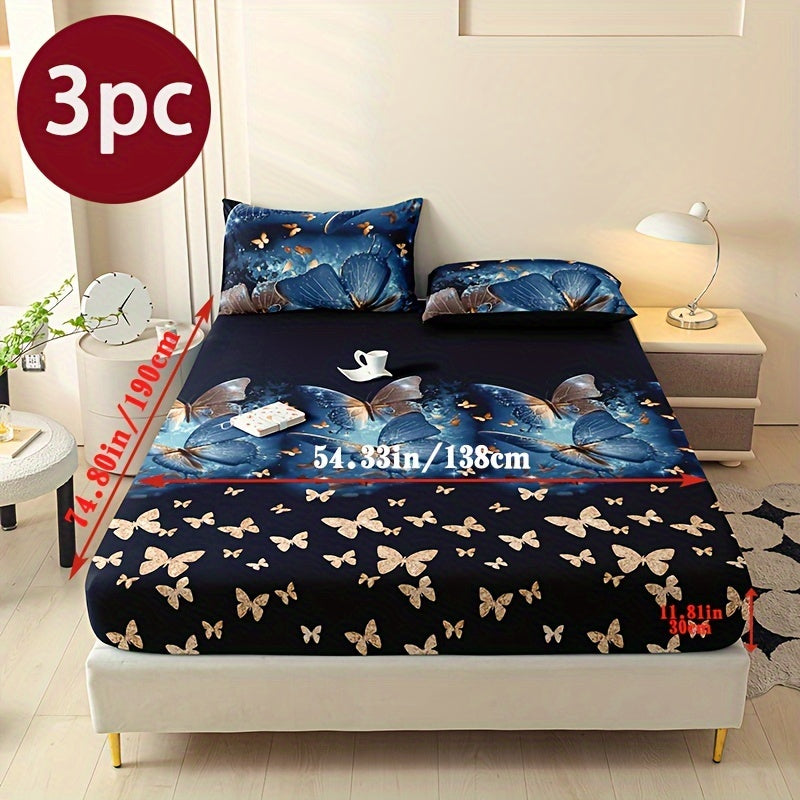 Conjunto de ropa de cama floral de 3 piezas de poliéster para todas las estaciones con fundas de almohada y colcha