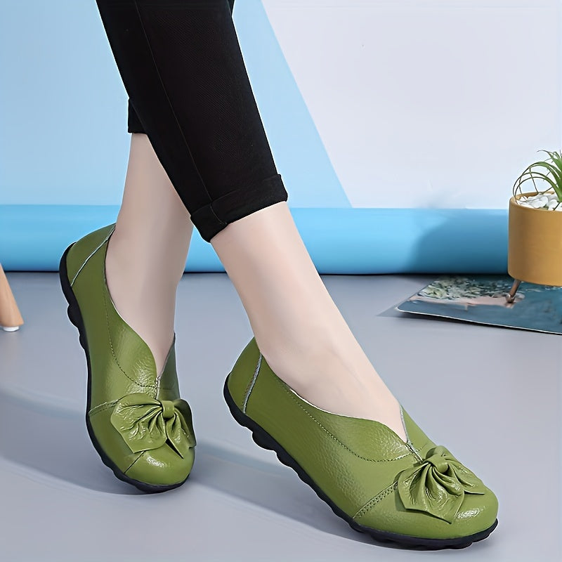 Women’s Bowknot Loafers Slip-On Flats Solid Colors Casual Shoes