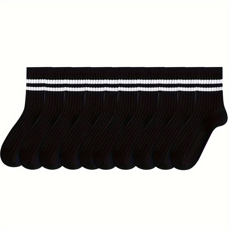 Men's Black and White Long Tube Socks 10 Pairs Autumn Winter Absorbent Anti-Odor Sports