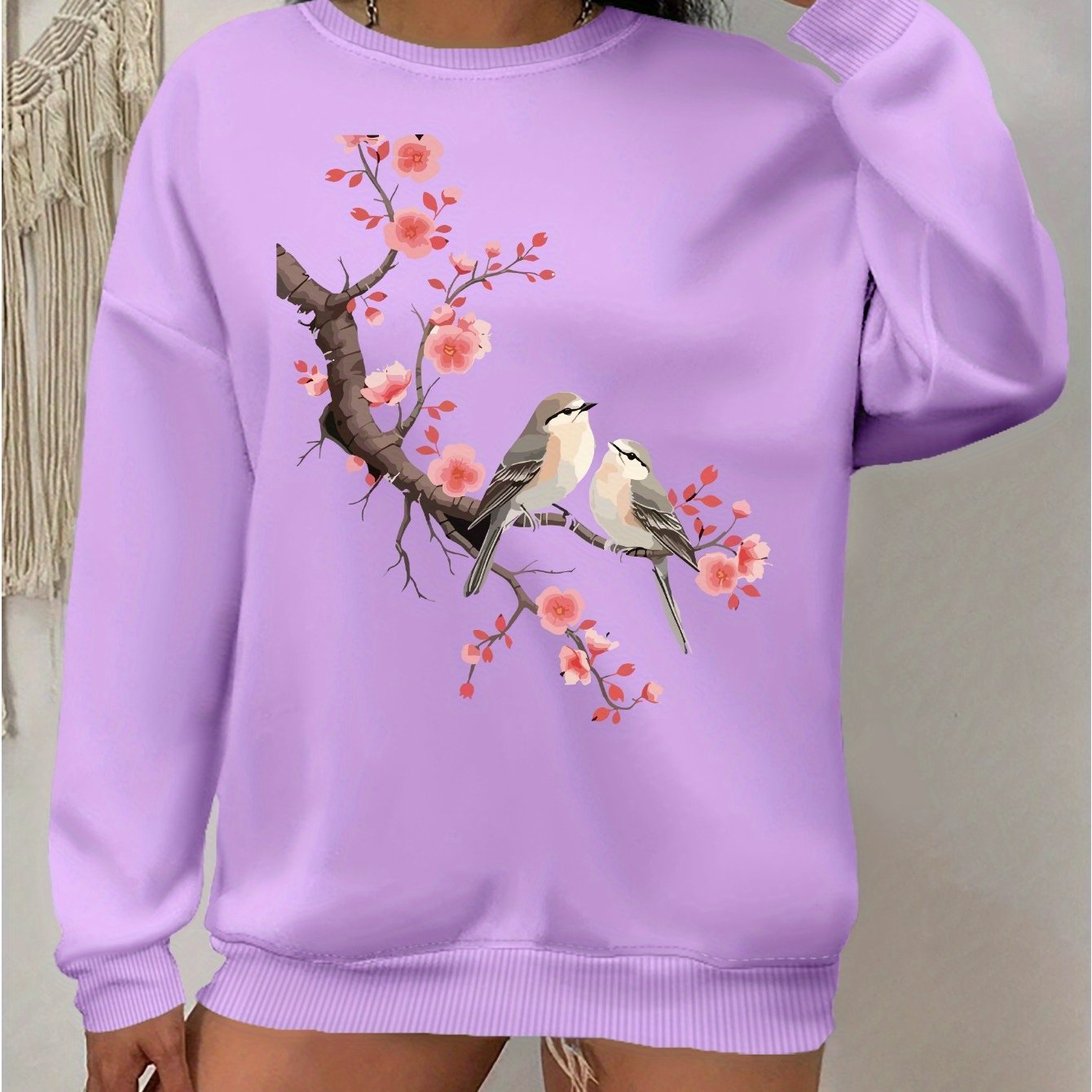 Plus Size Womens Floral Sweatshirt Casual Crew Neck Pullover Long Sleeves
