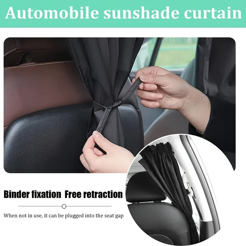 2Pcs Black Double-Layer Car Partition Curtains Sunshade Privacy Blockout