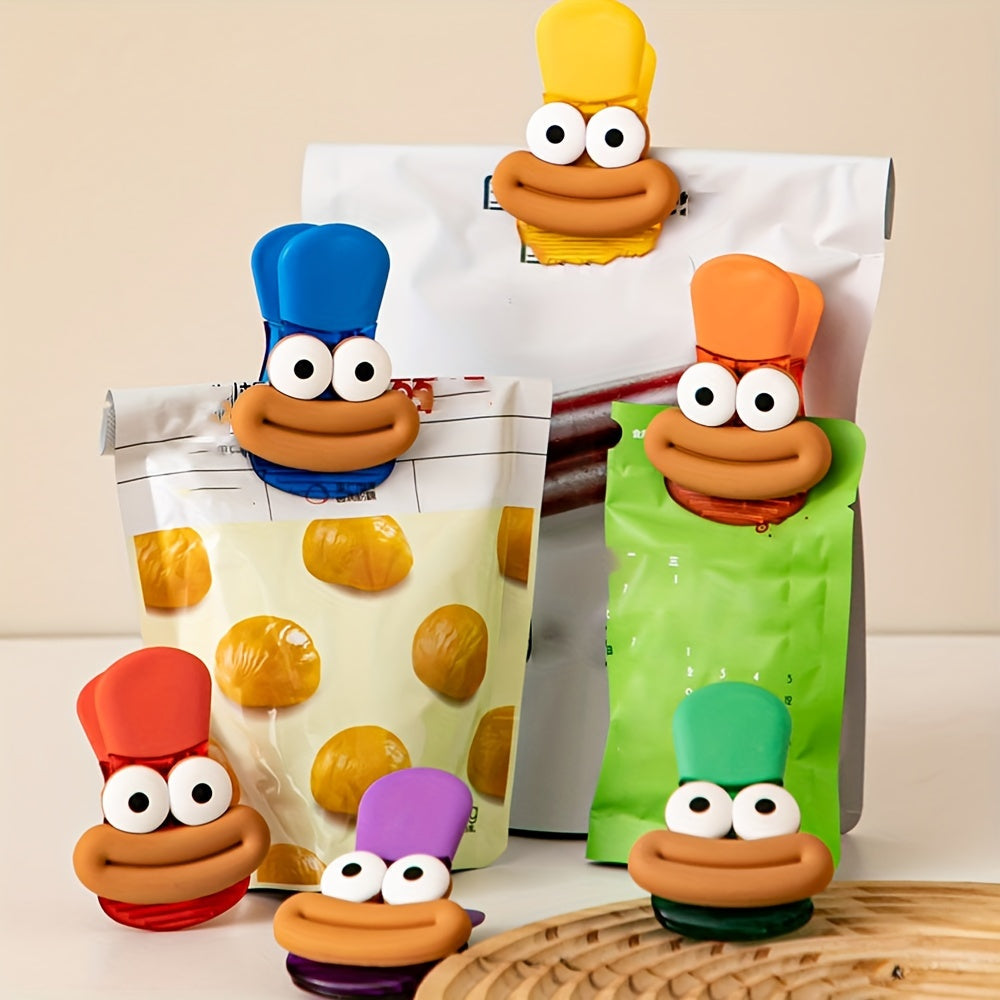 Set of 6 Multi-Purpose Kitchen Clips, Assorted Colors, Food Sealing and Refrigerator Magnets